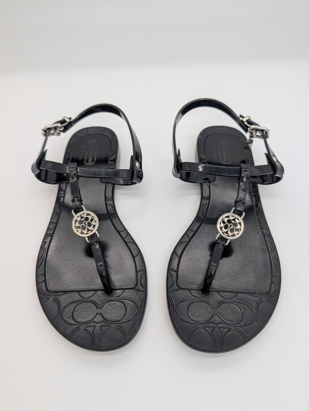 Coach "Pansy" Black Jelly T-Strap Thong Flat Sandals CC Logo US 8 With COA